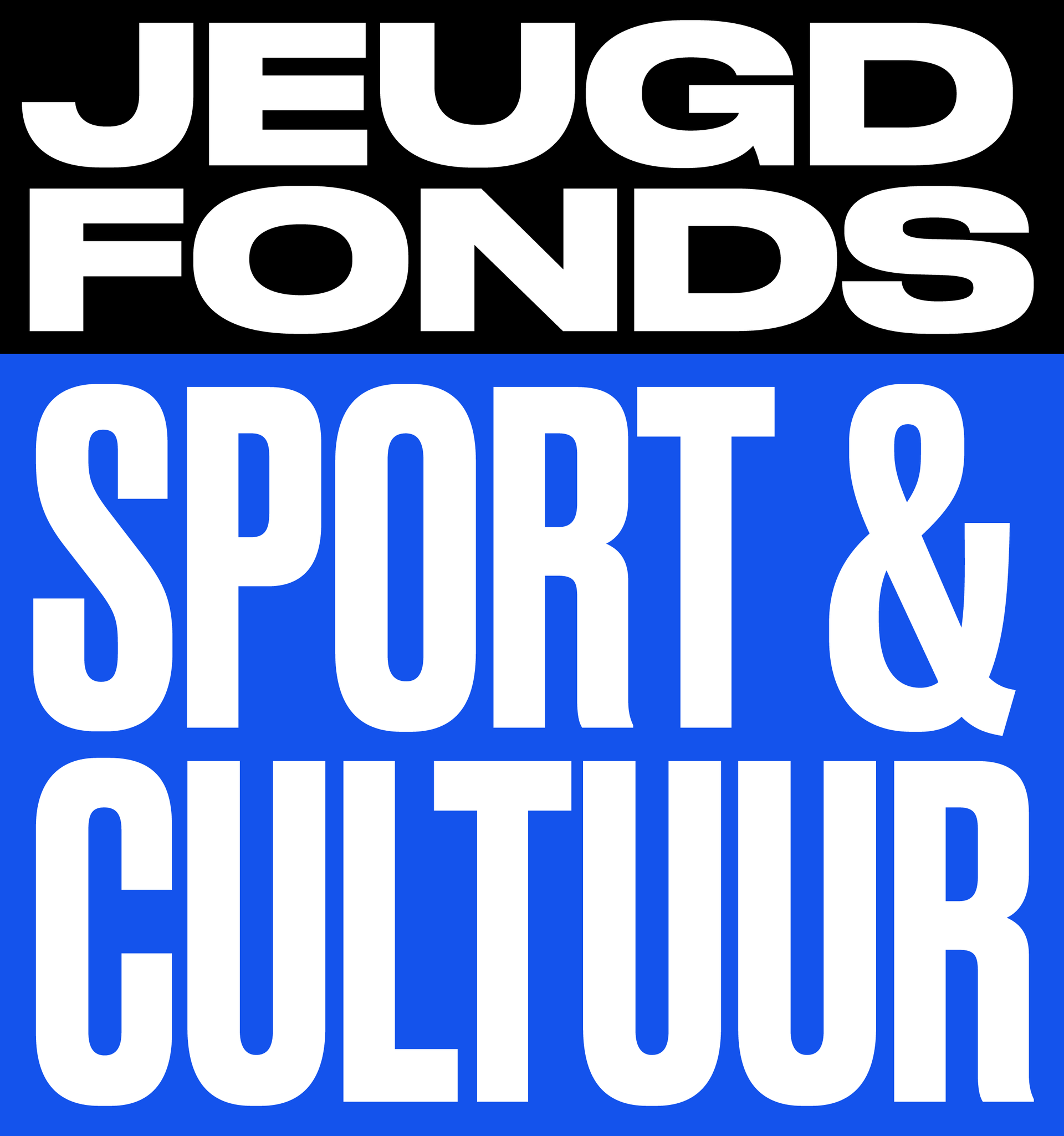 JEUGD FONDS logo above bold white “SPORT & CULTUUR” on blue background