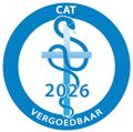 Blauw rond CAT 2026-logo met een medische caduceus en het woord