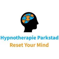 Het logo van Hypnotherapie Parkstad met een blauw en oranje hersenicoon en de slogan 