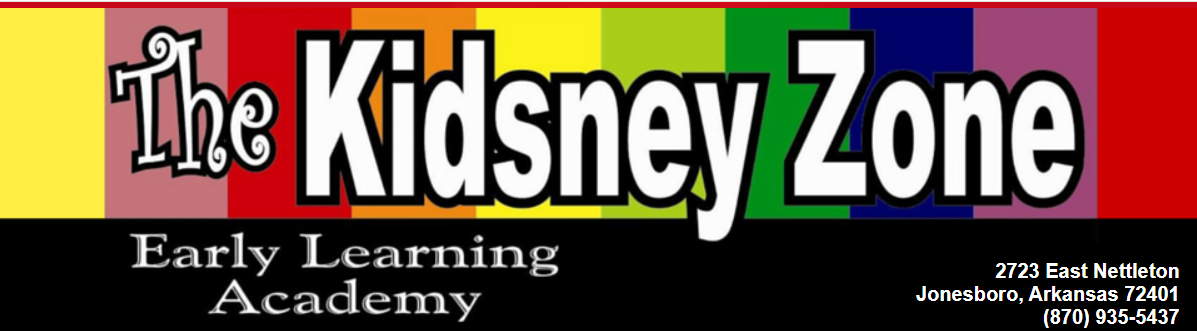 The Kidsney Zone Early Learning Academy logo on a black background with yellow side bars