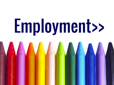 Employment text above colorful pencils arranged in a row