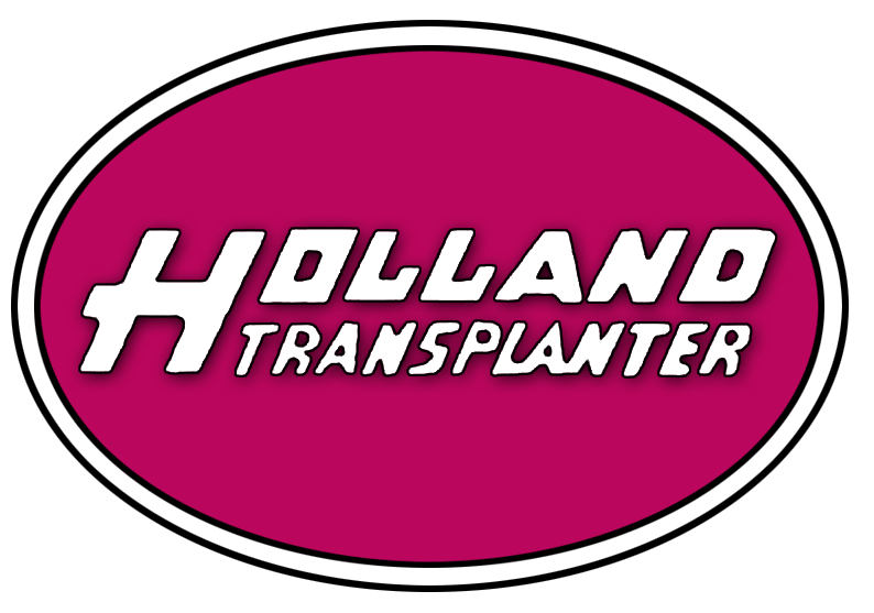 The logo for holland transplanter is a pink oval.