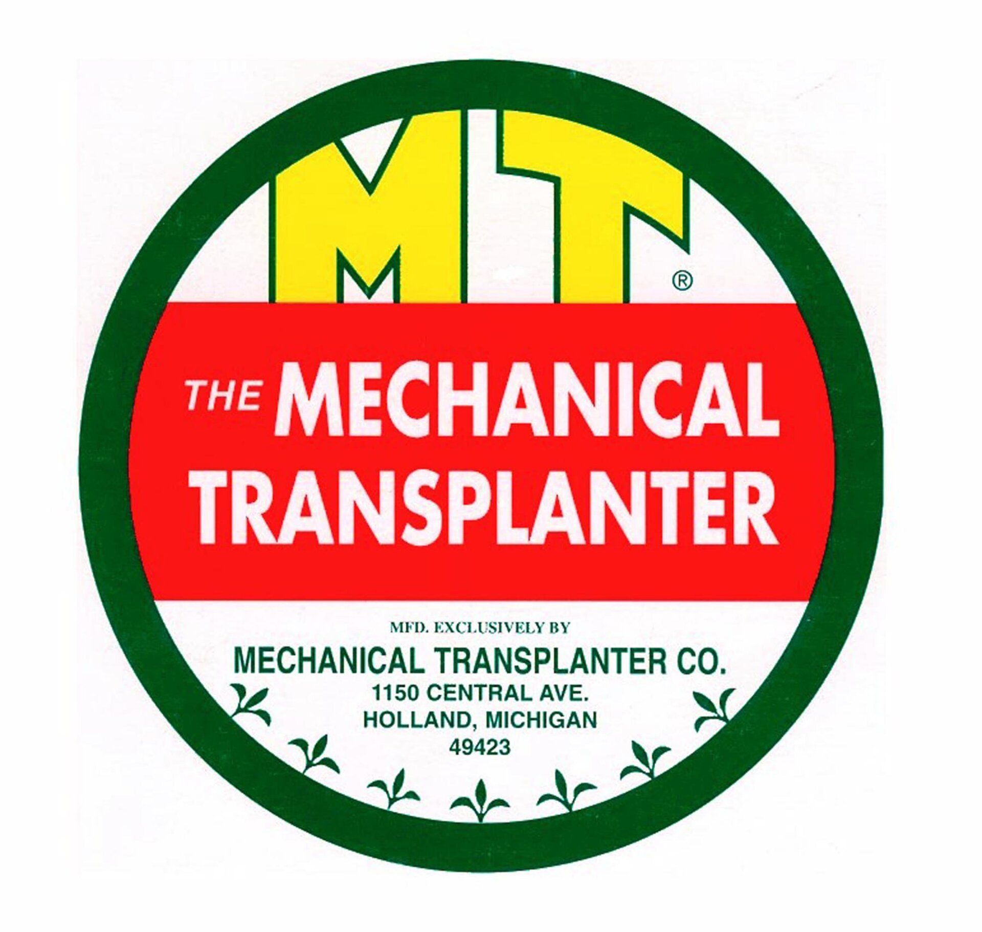 A sticker that says the mechanical transplanter on it