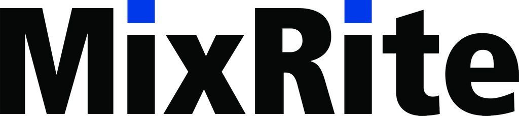 A black and blue logo for mixrite on a white background.