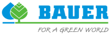 A blue and green logo for bauer for a green world