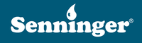 The senninger logo is on a blue background