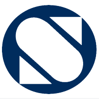 The letter s is in a blue circle on a white background.