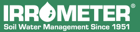A green and white logo for irrometer soil water management since 1951