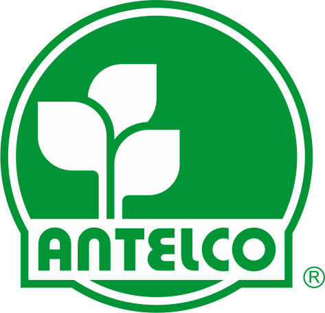The logo for antelco is a green circle with leaves on it.