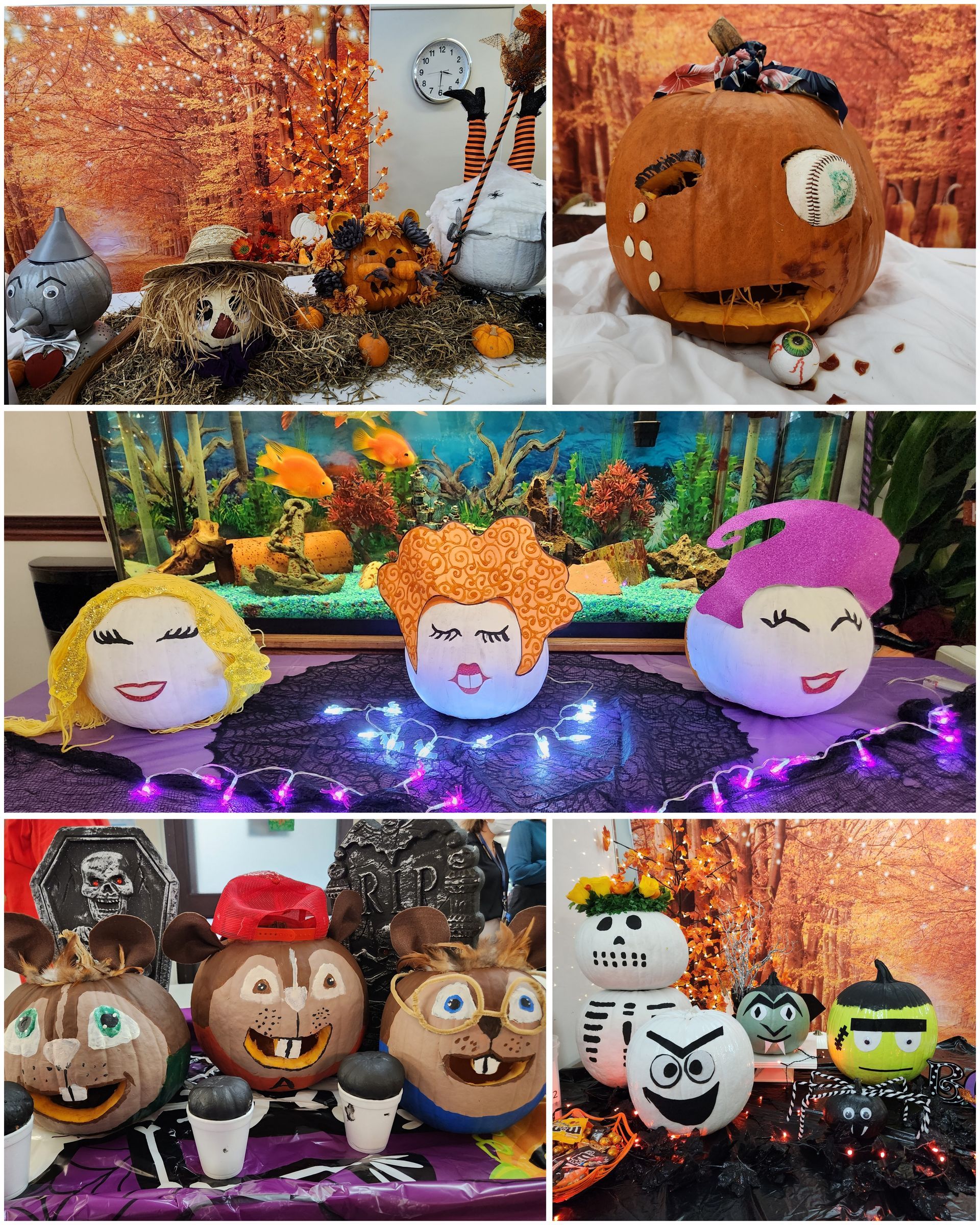 A collage of pictures of pumpkins with faces on them