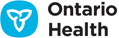 Ontario Health logo: A blue circle with a white trillium symbol and the words