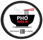 Pho One-O restaurant logo with black bowl, red chopsticks, and white background