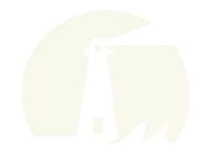 Minimal white lighthouse logo inside a pale yellow circle, with a small sailboat silhouette.