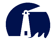 Blue circular logo with a white lighthouse silhouette and waves