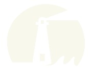 White lighthouse icon on a pale yellow circular background with simple wave shapes