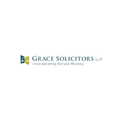 Grace Solicitors LLP logo with teal and gold scales icon and subtitle “incorporating Gerald Meaney”