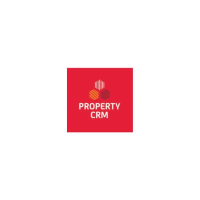 Red square Property CRM logo with white text and geometric icon on a white background