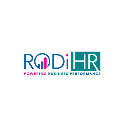 RGDiHR logo in blue and teal with magenta arrow and tagline “Powering Business Performance”