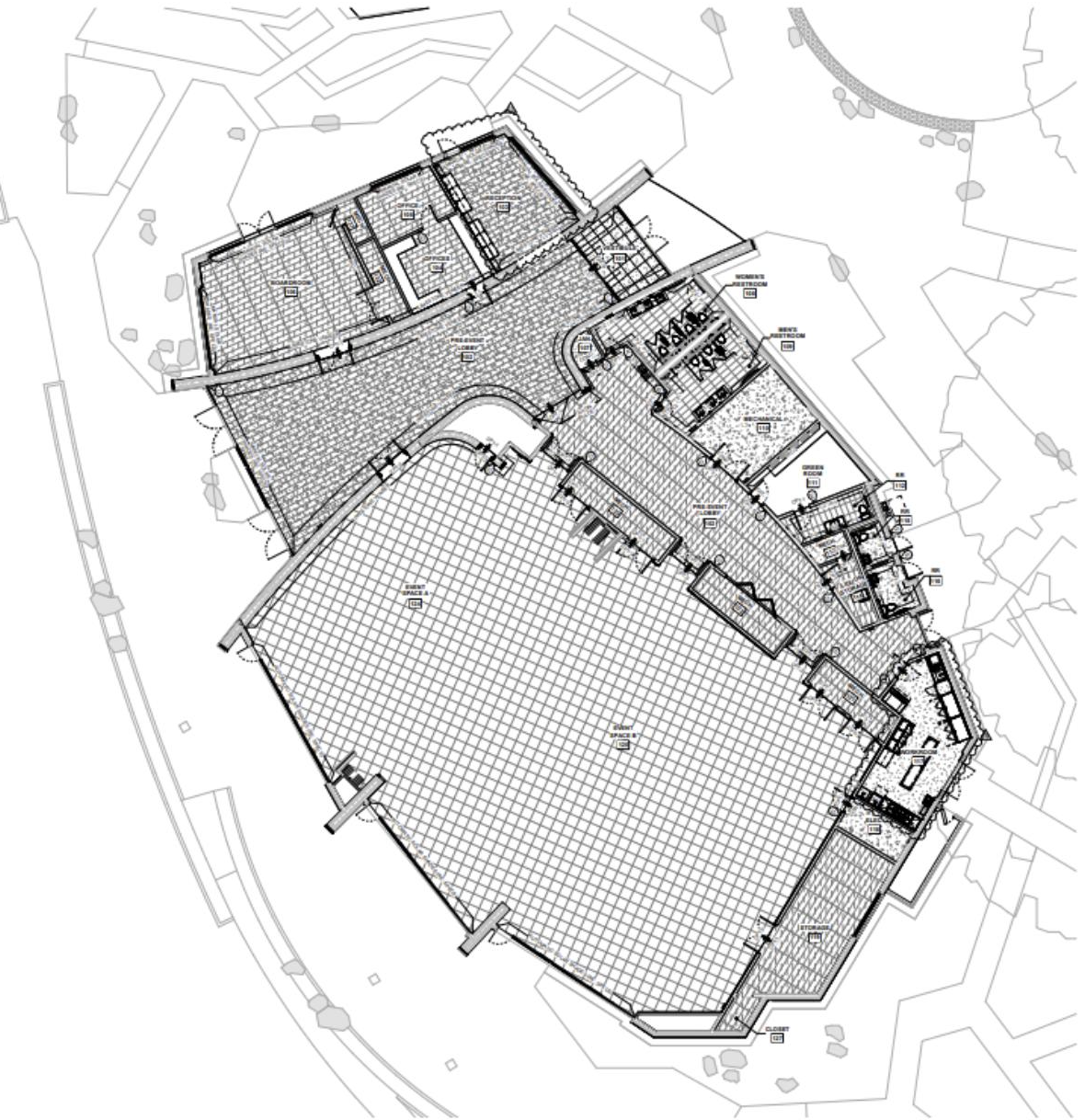 Architectural floor plan of The Vista at Origin Park and surrounding area. Features shaded areas and detailed room layouts.
