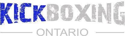 Blue and gray Kickboxing Ontario logo with stylized text on a white background