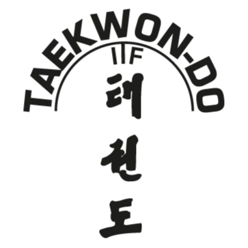 Taekwondo logo with black text and Korean characters in a circular emblem