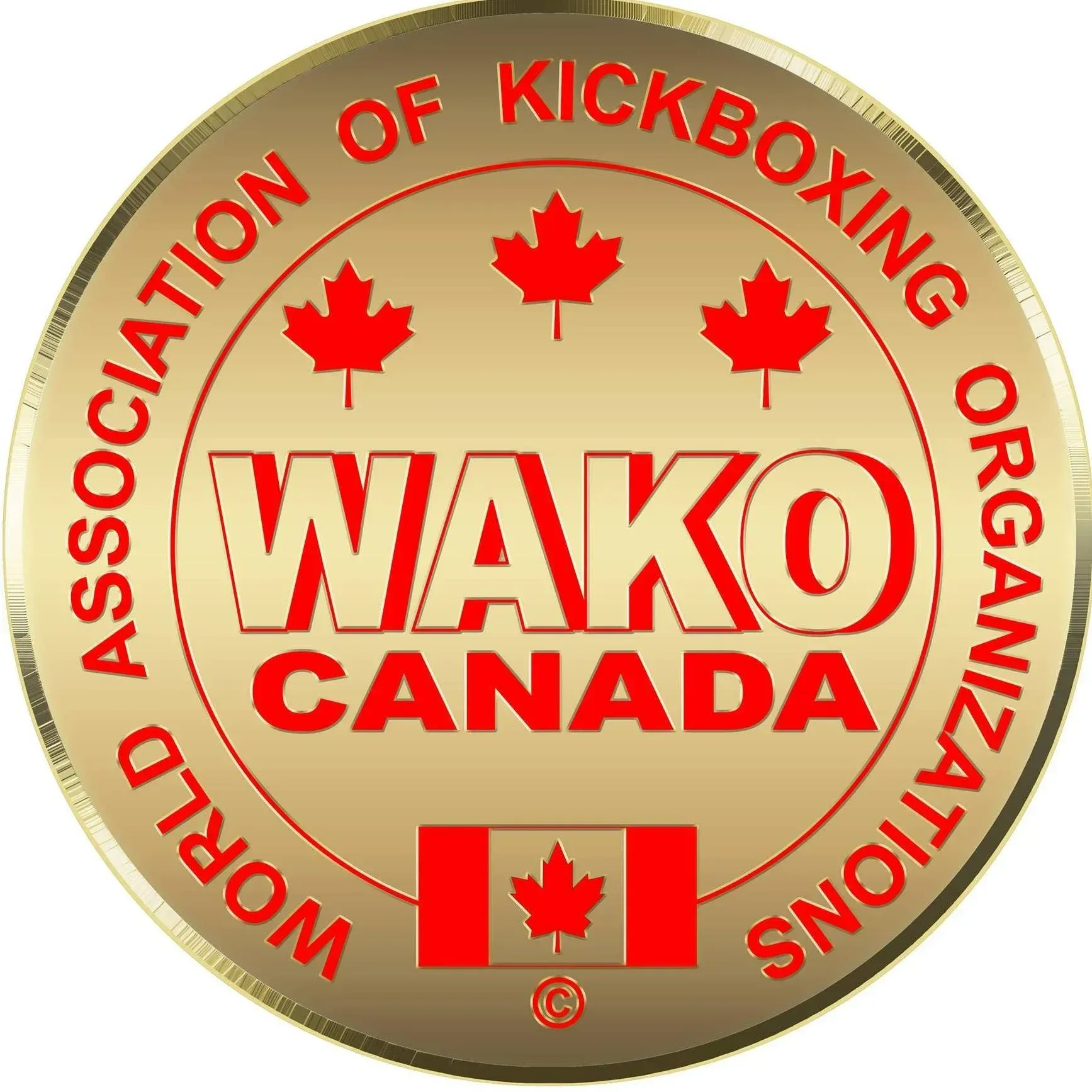 WAKO Canada kickboxing association logo with red maple leaves and gold circular seal