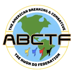 American Breaking & Combat Tae Kwon Do Federation logo with globe, ABCTF text, and colorful kicking figures