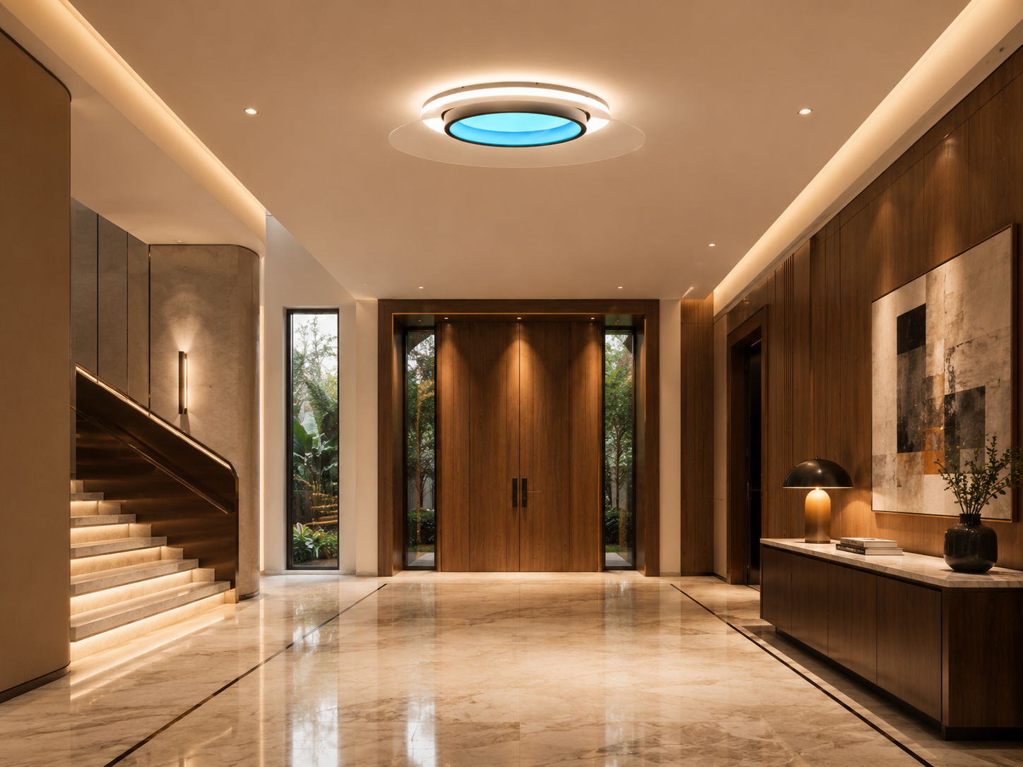 Recibidor con iluminación automatizada para residencia premium y Smart Home