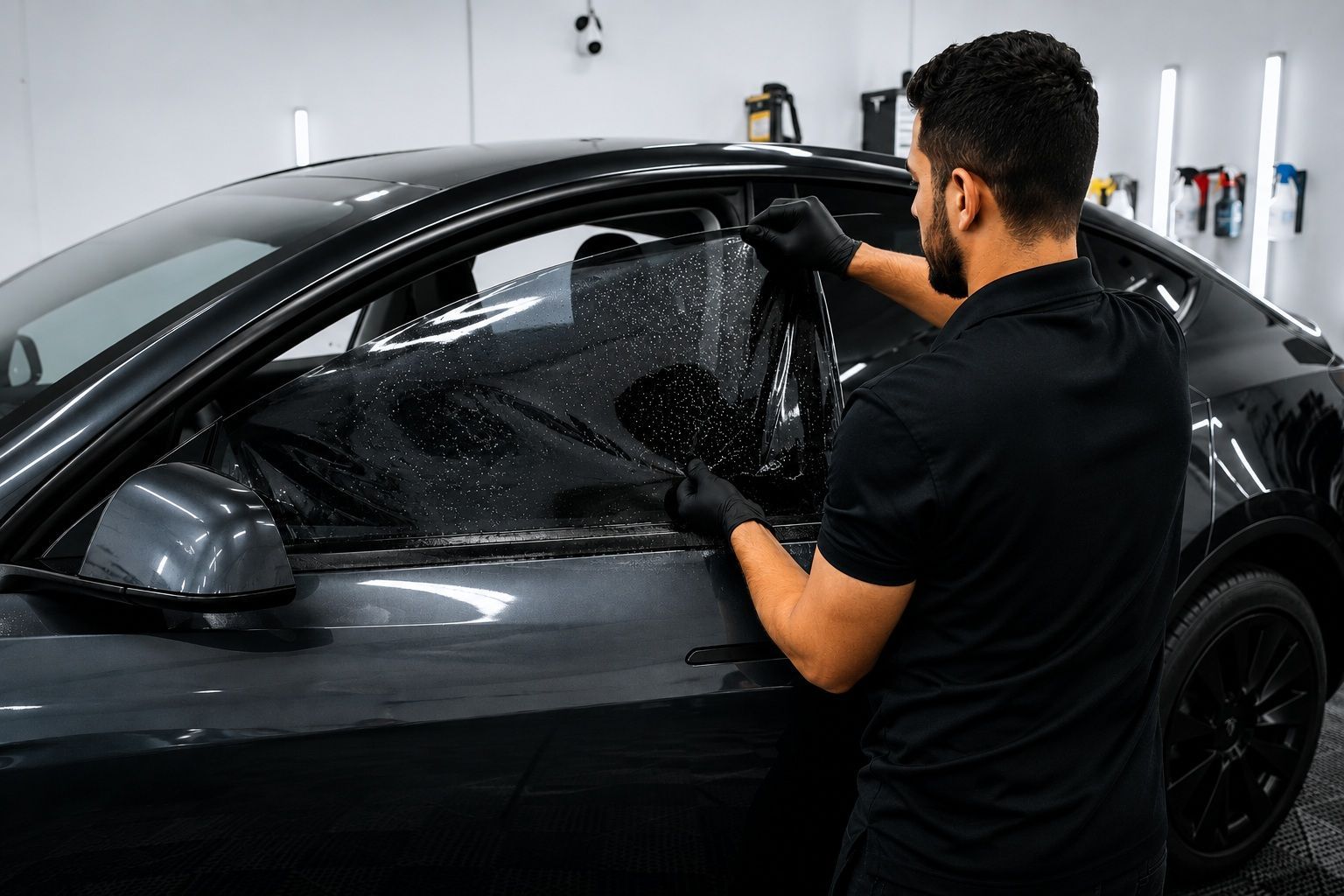 Ceramic tint film on Tesla window
