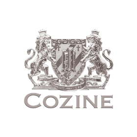 Cozine Life Events Center logo with crest and blue horizontal stripes on a white background