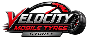 Velocity Mobile Tyres Sydney logo in red, black and silver with a stylized tire graphic