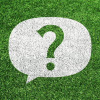 White speech bubble with a green question mark on a grass background