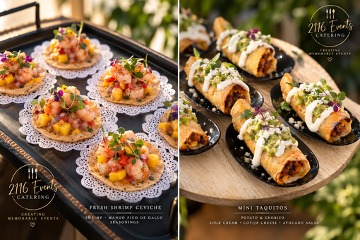Table full of food at a catering event