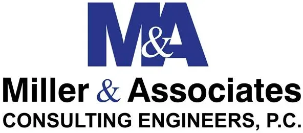 Logo for Miller & Associates Consulting Engineers, P.C. featuring a blue "M&A" icon over black text.