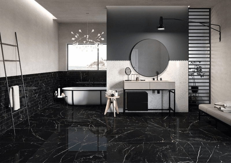 Carrelage effet marbre noir