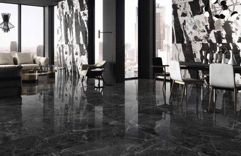 Carrelage effet marbre noir