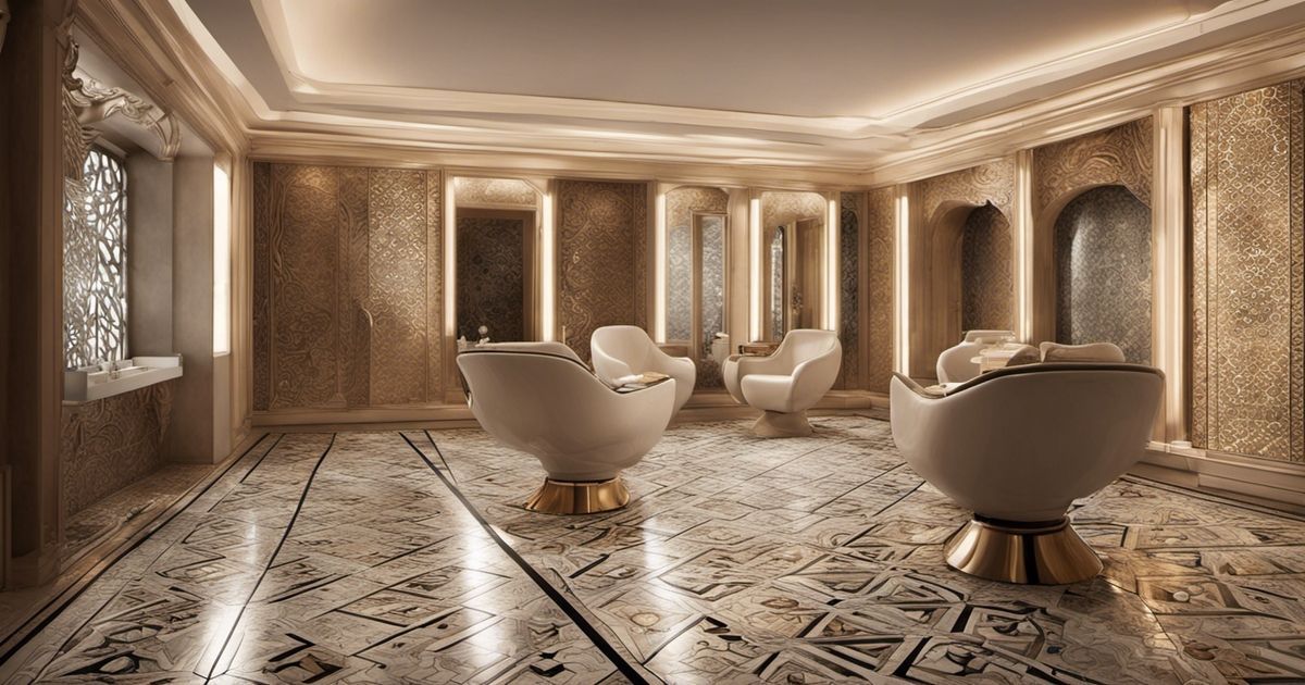 Un salon avec du carrelage imitation parquet