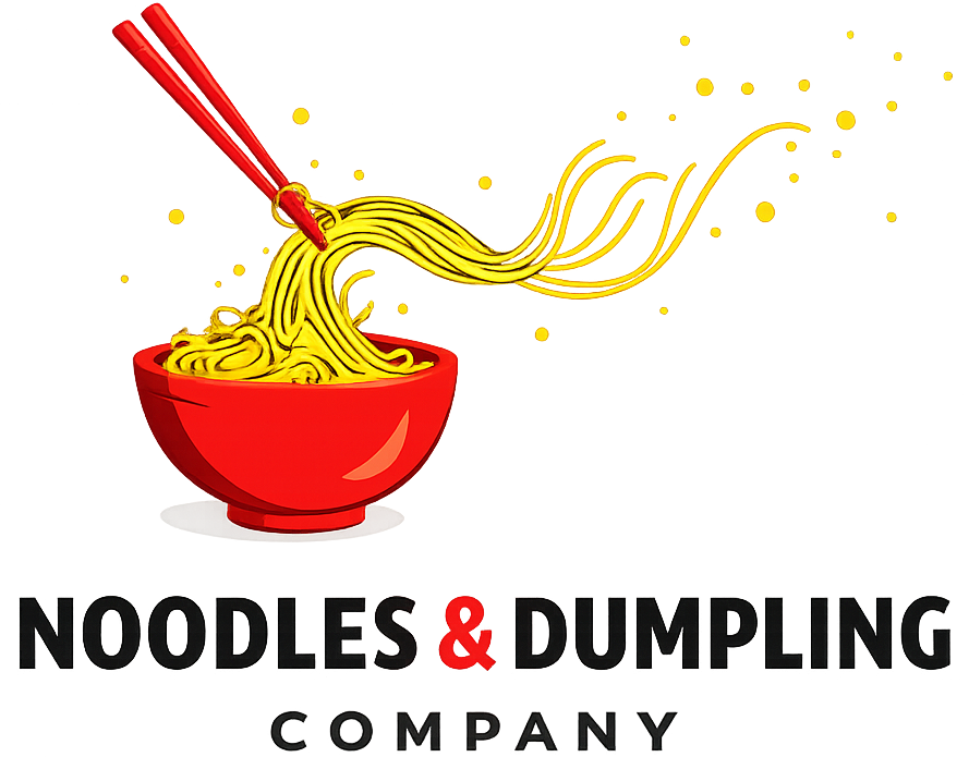 Noodles & Dumpling Company logo with red bowl, chopsticks, and yellow noodles