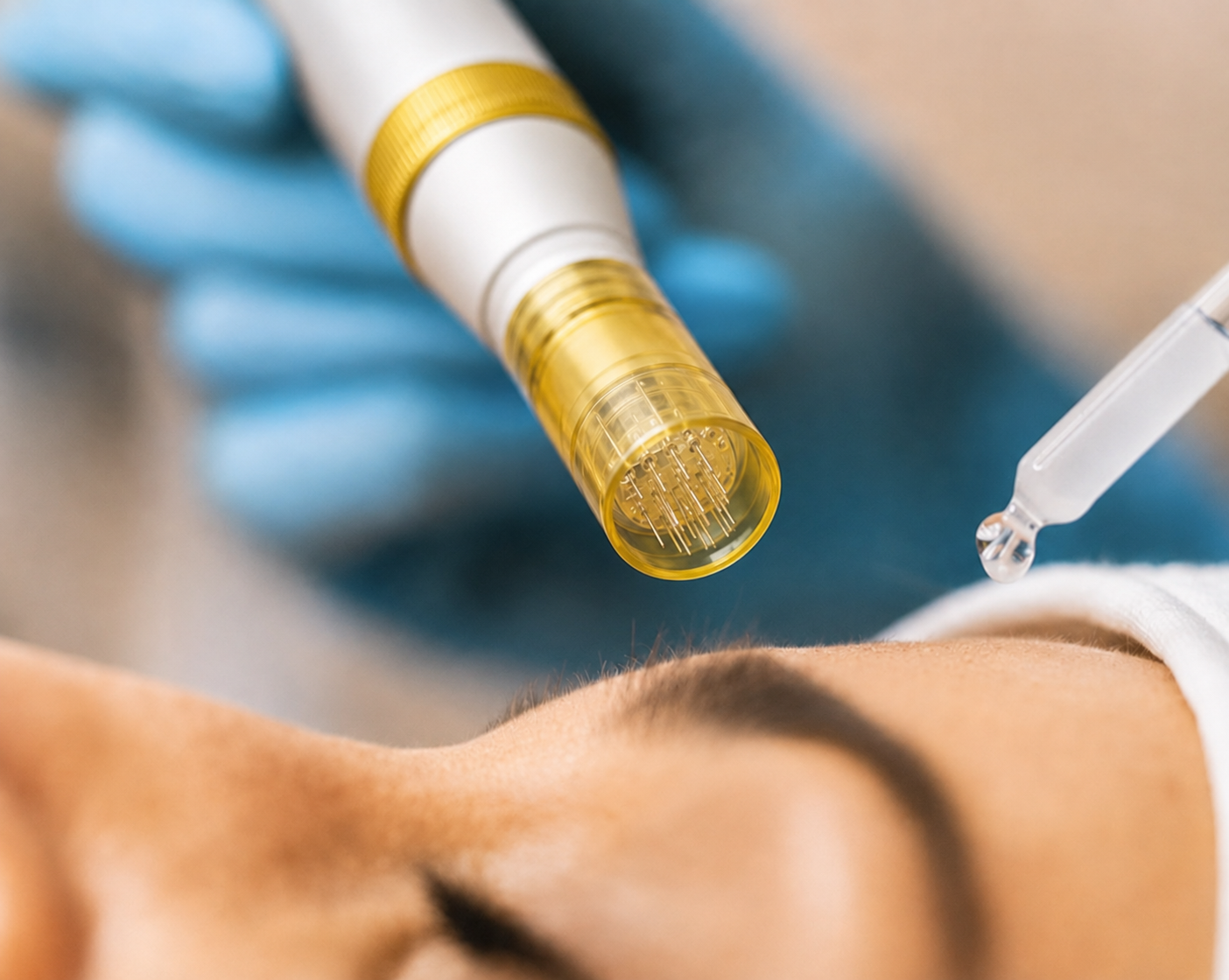 Microneedling Treatment: Device Over Face, Serum Applied — Embrace Cosmetic Clinic in Bundaberg North, QLD