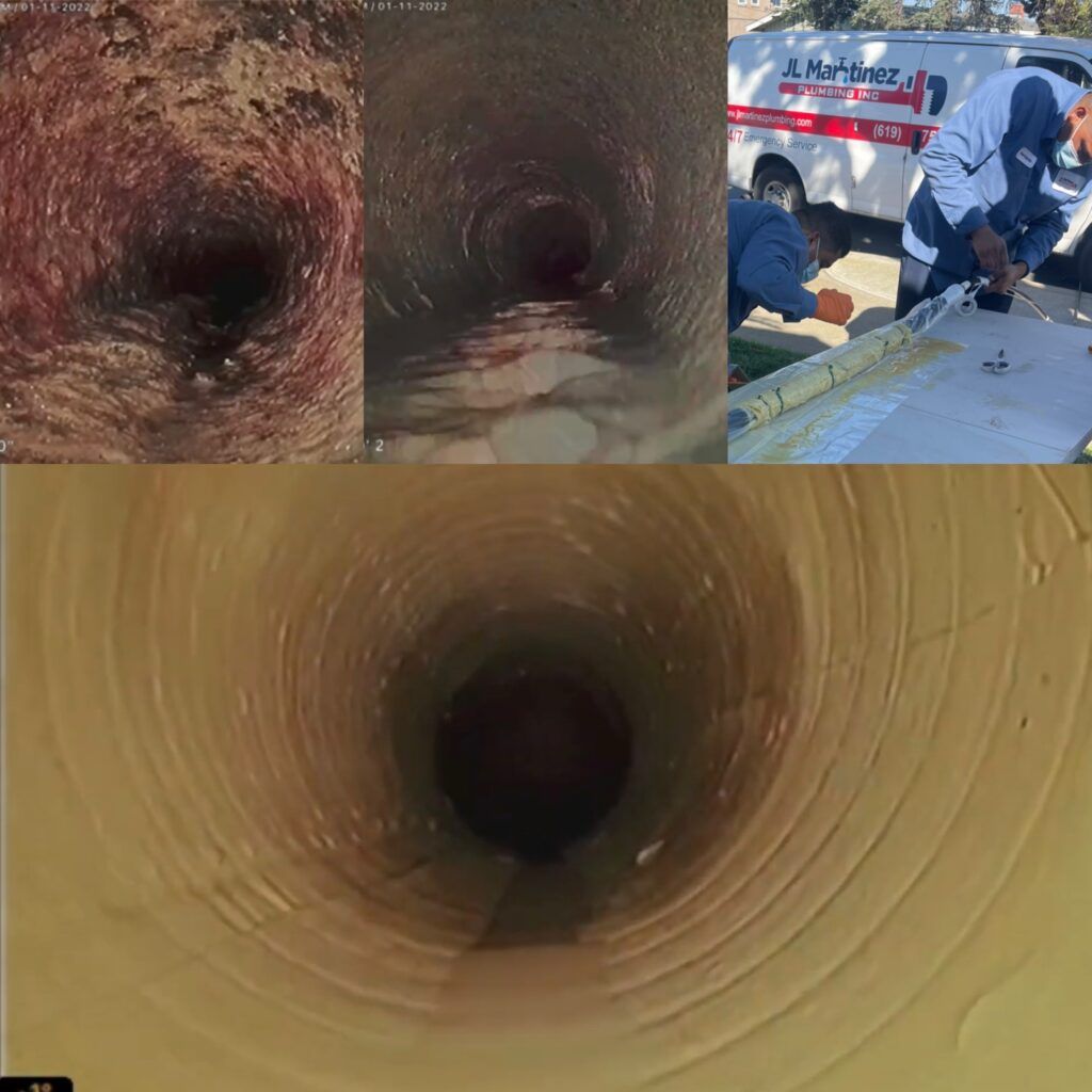 Collapsed pipe interior with rescue workers inspecting damage at the opening