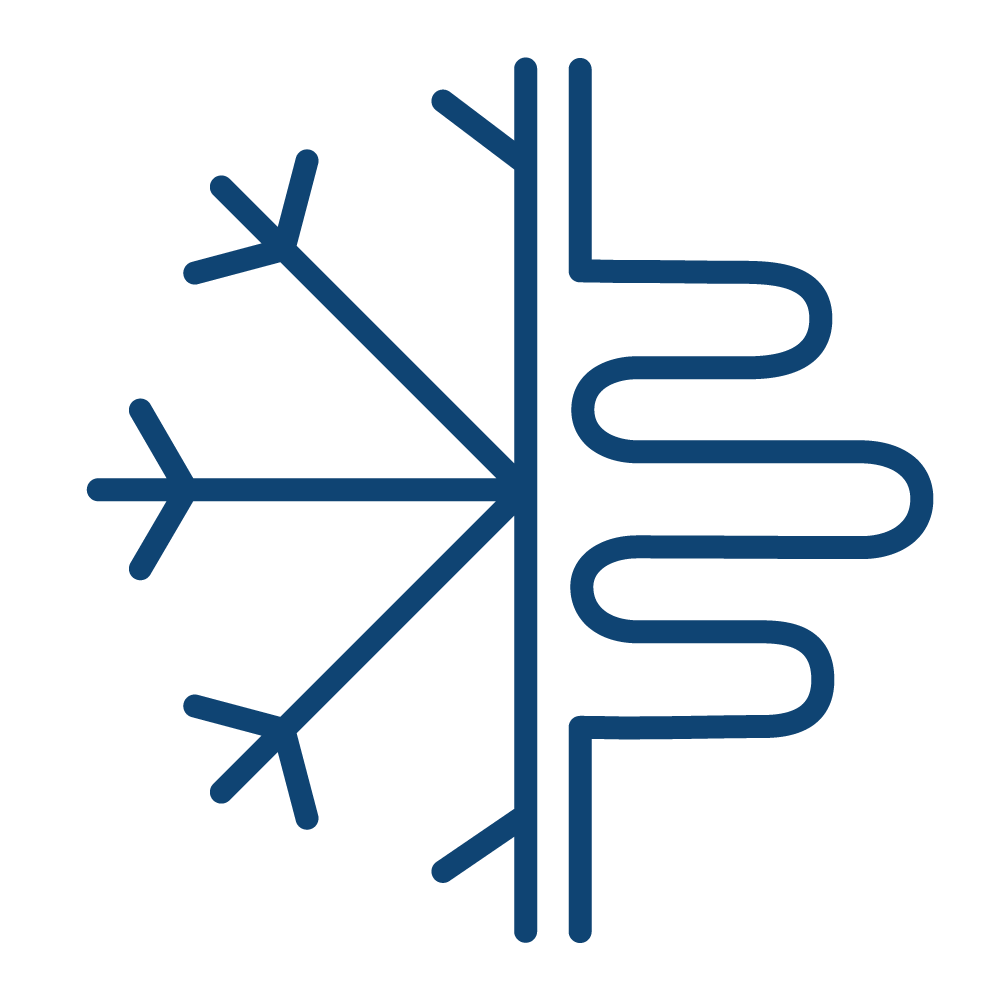 Snøkrystall og varmeelementer som illustrerer varmepumpe - logo varmepumpe