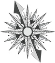 A black and white drawing of a star with a circle in the middle