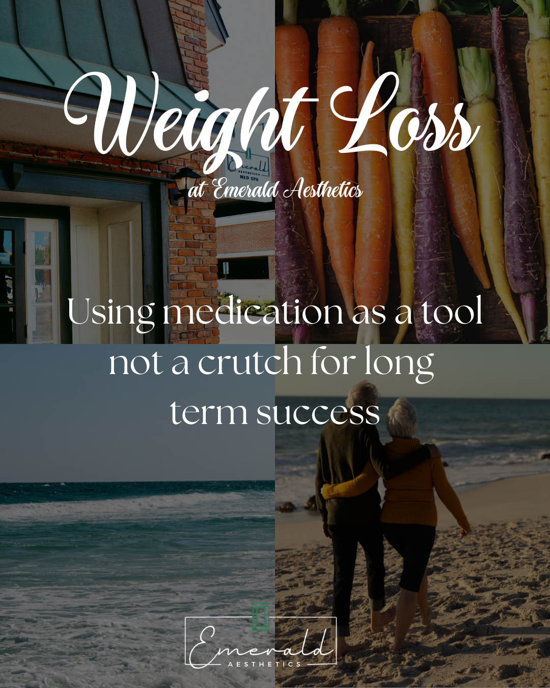 Weight Loss cover with beach scene and text: using medication as a tool, not a crutch for long-term success