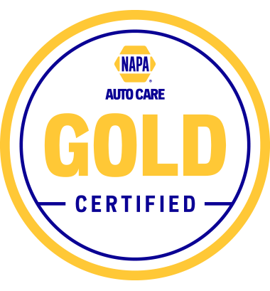 NAPA Auto Care Gold Certified badge with gold and blue circular border and text