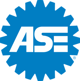 ASE logo in blue gear shape with white letters