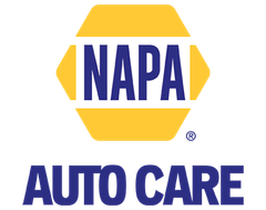 NAPA Auto Care logo in blue and yellow with hexagonal emblem and bold text