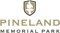 Pineland Memorial Park logo with gold shield emblem and text on white background
