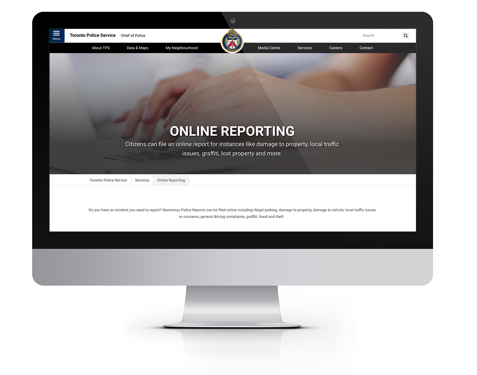 Image of TPS online reporting website Image of TPS online reporting website