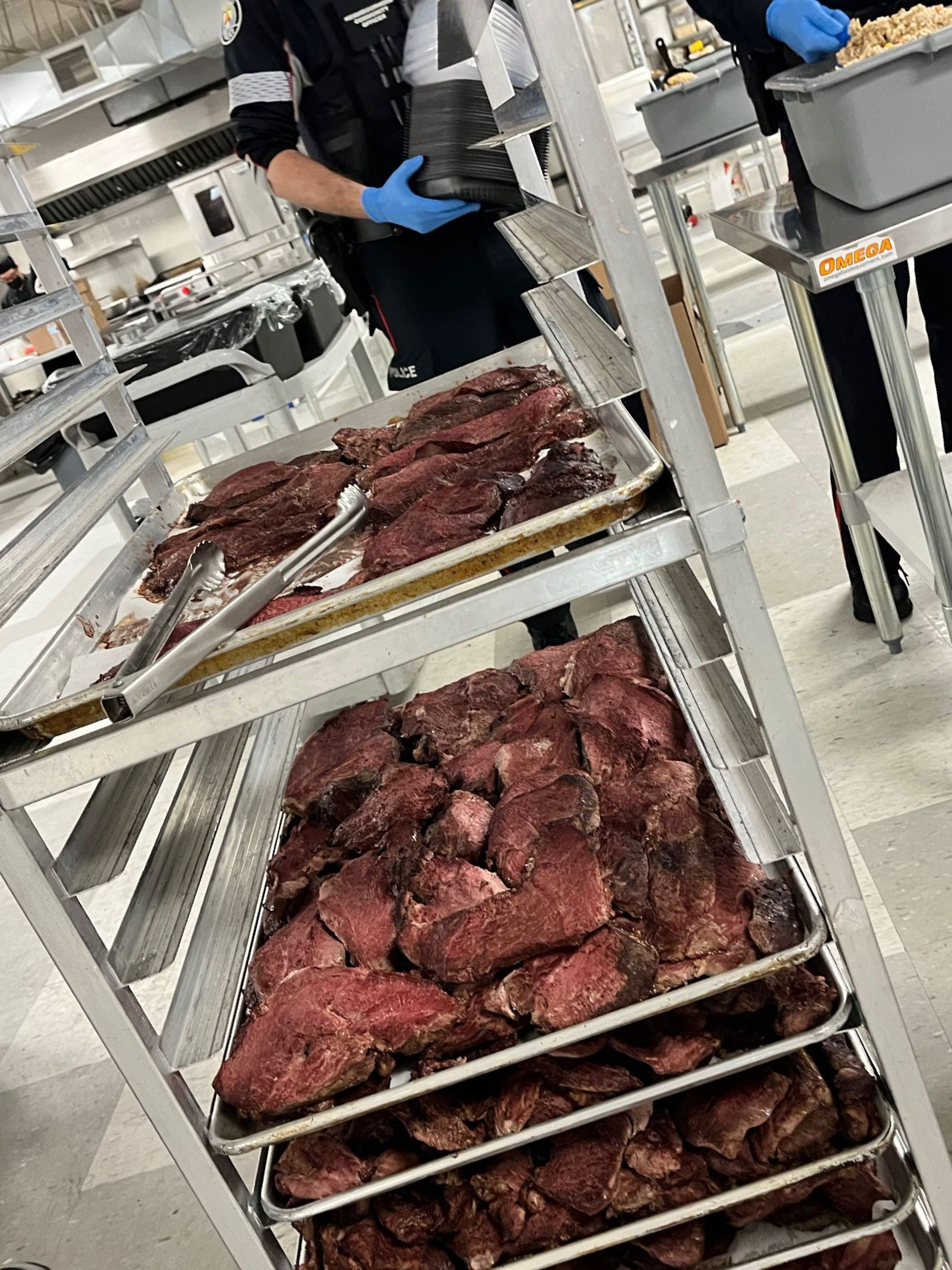 Racks of cooked beef