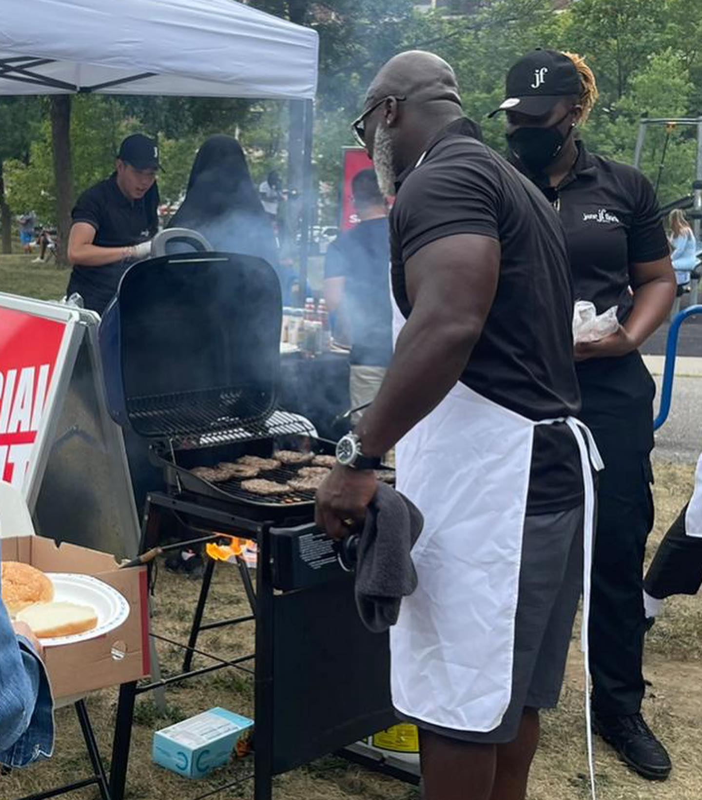 Security personnel barbecuing